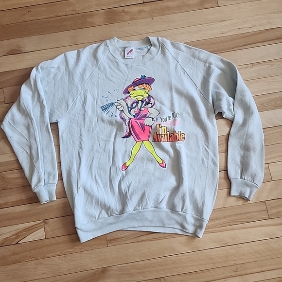 Jerzees Sweaters - White Graphic Sweatshirt with Cartoon Print